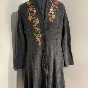 Anthropologie Embroidered Gray Sweater Coat SZ L